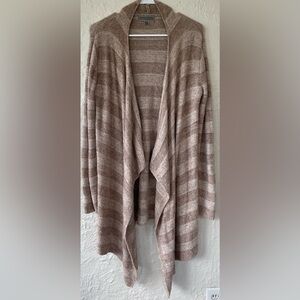 Barefoot Dreams Bamboo Chic Lite Tan Stripe Waterfall Open Cardigan Sweater;L/XL